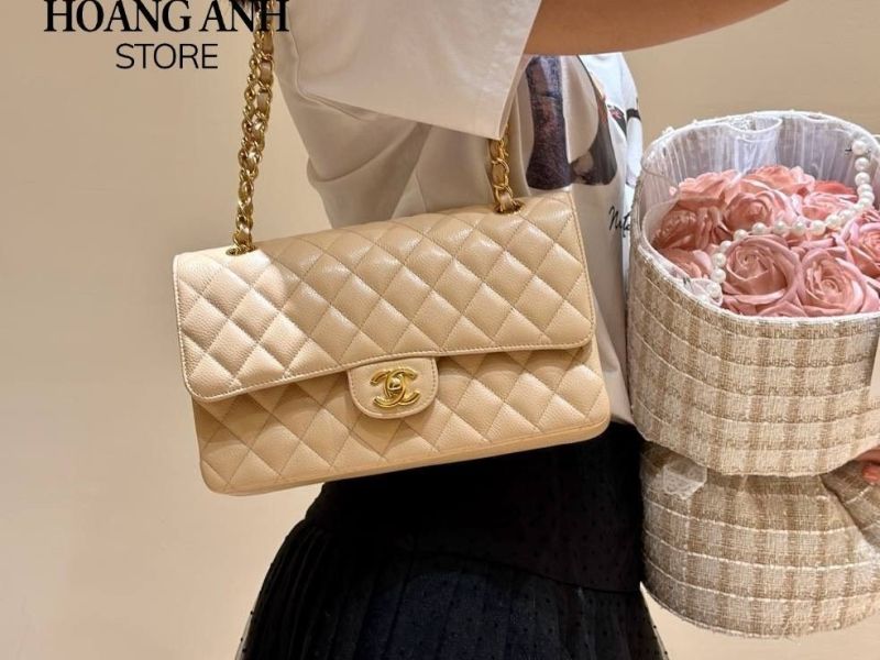 Chanel Classic Medium Beige ( Khóa Gold)