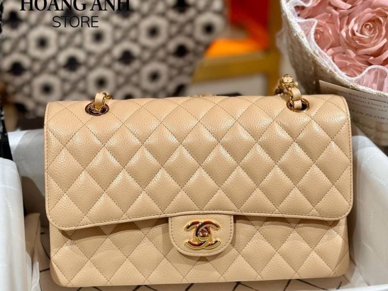 Chanel Classic Medium Beige ( Khóa Gold)