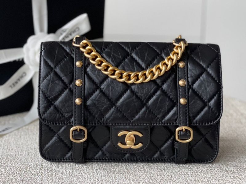 Flap bag aged calfskin & gold tone